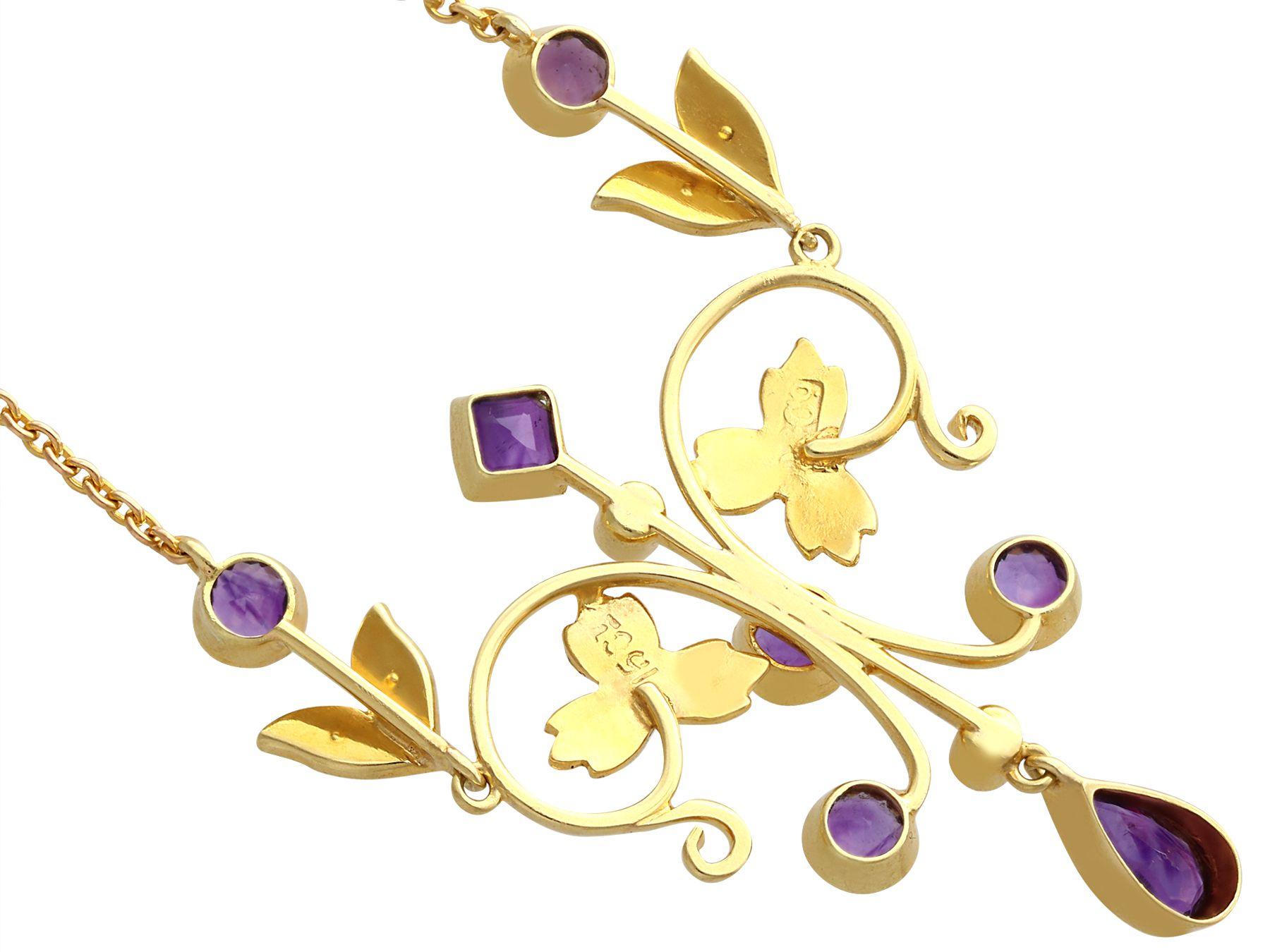 Victorian Antique 1.45 Carat Amethyst and Seed Pearl Yellow Gold Necklace For Sale