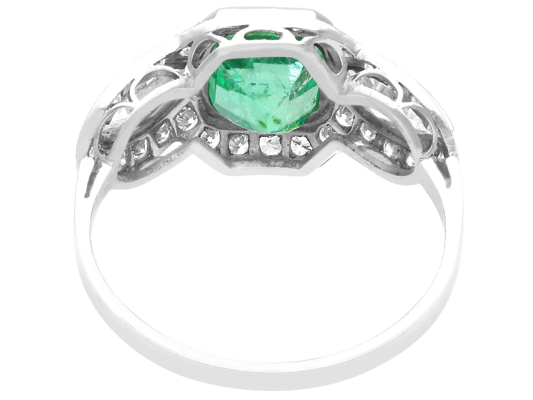 Square Cut Antique 1.45 Carat Emerald and 1.43 Carat Diamond Platinum Engagement Ring For Sale