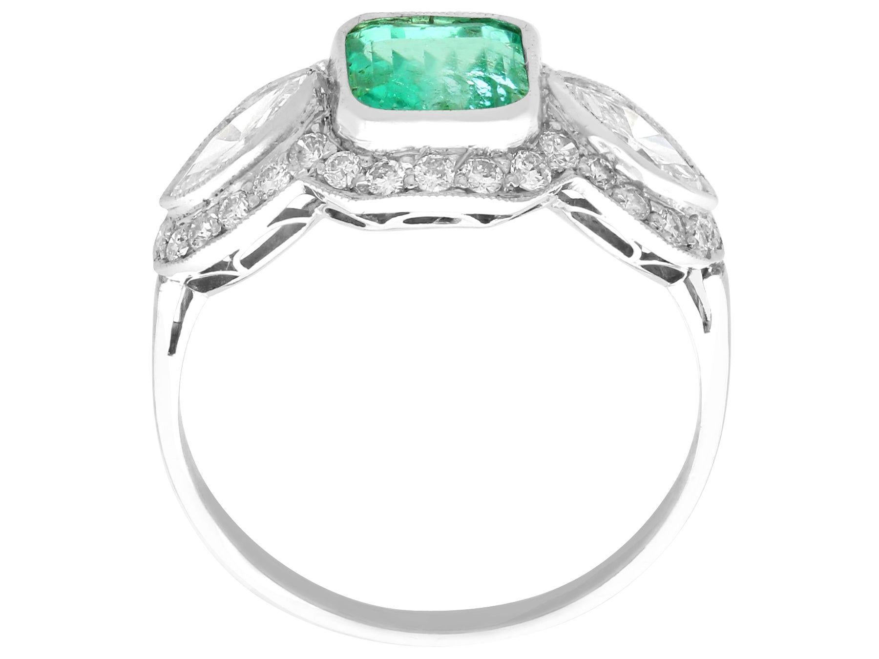 Antique 1.45 Carat Emerald and 1.43 Carat Diamond Platinum Engagement Ring For Sale 2