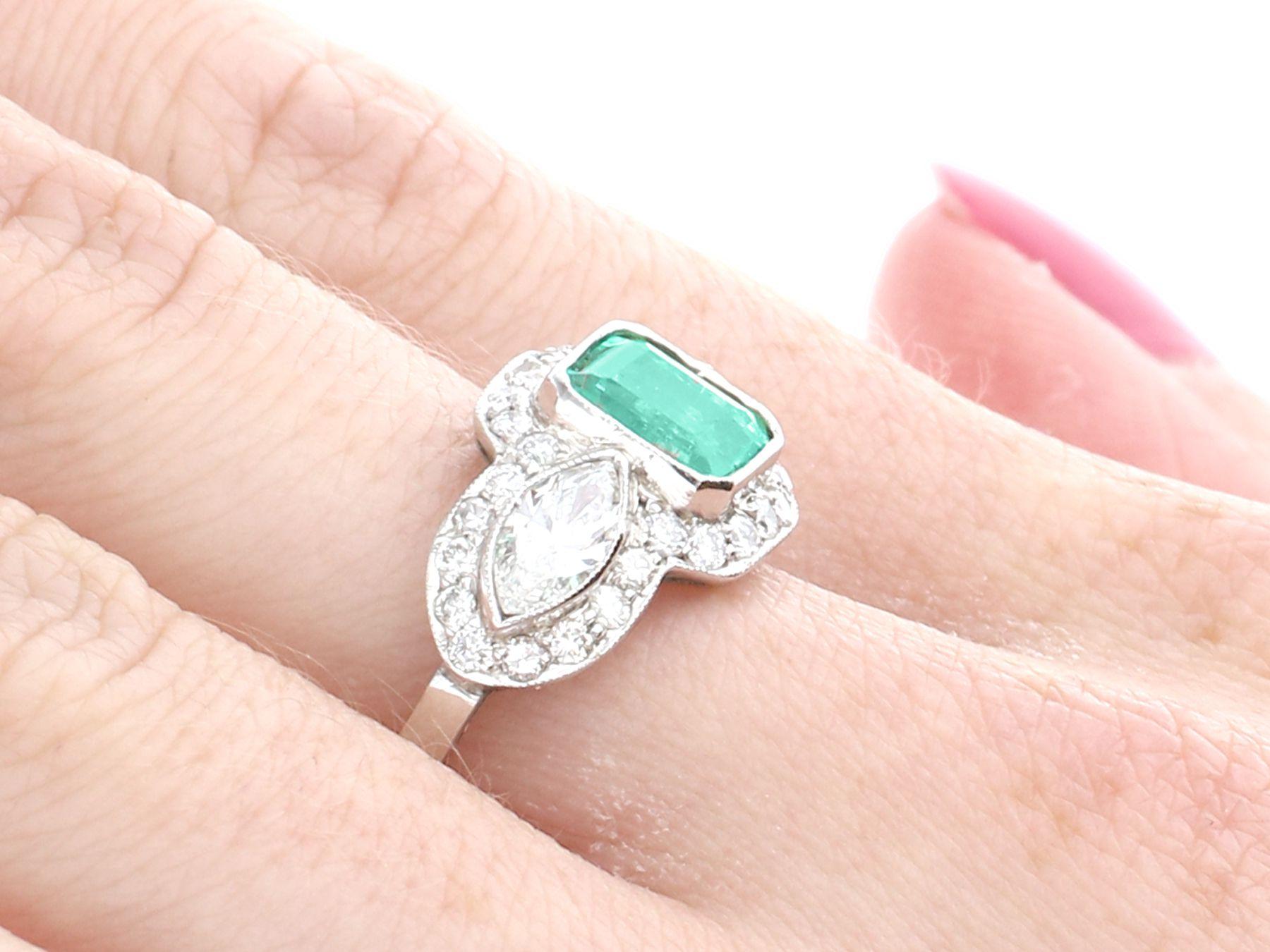 Antique 1.45 Carat Emerald and 1.43 Carat Diamond Platinum Engagement Ring For Sale 1