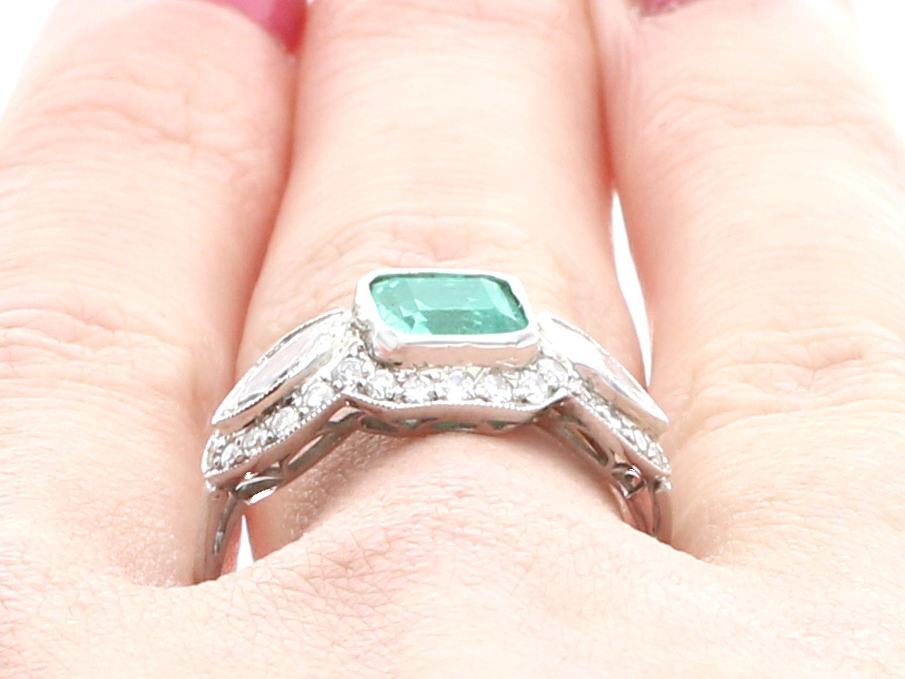 Antique 1.45 Carat Emerald and 1.43 Carat Diamond Platinum Engagement Ring For Sale 2