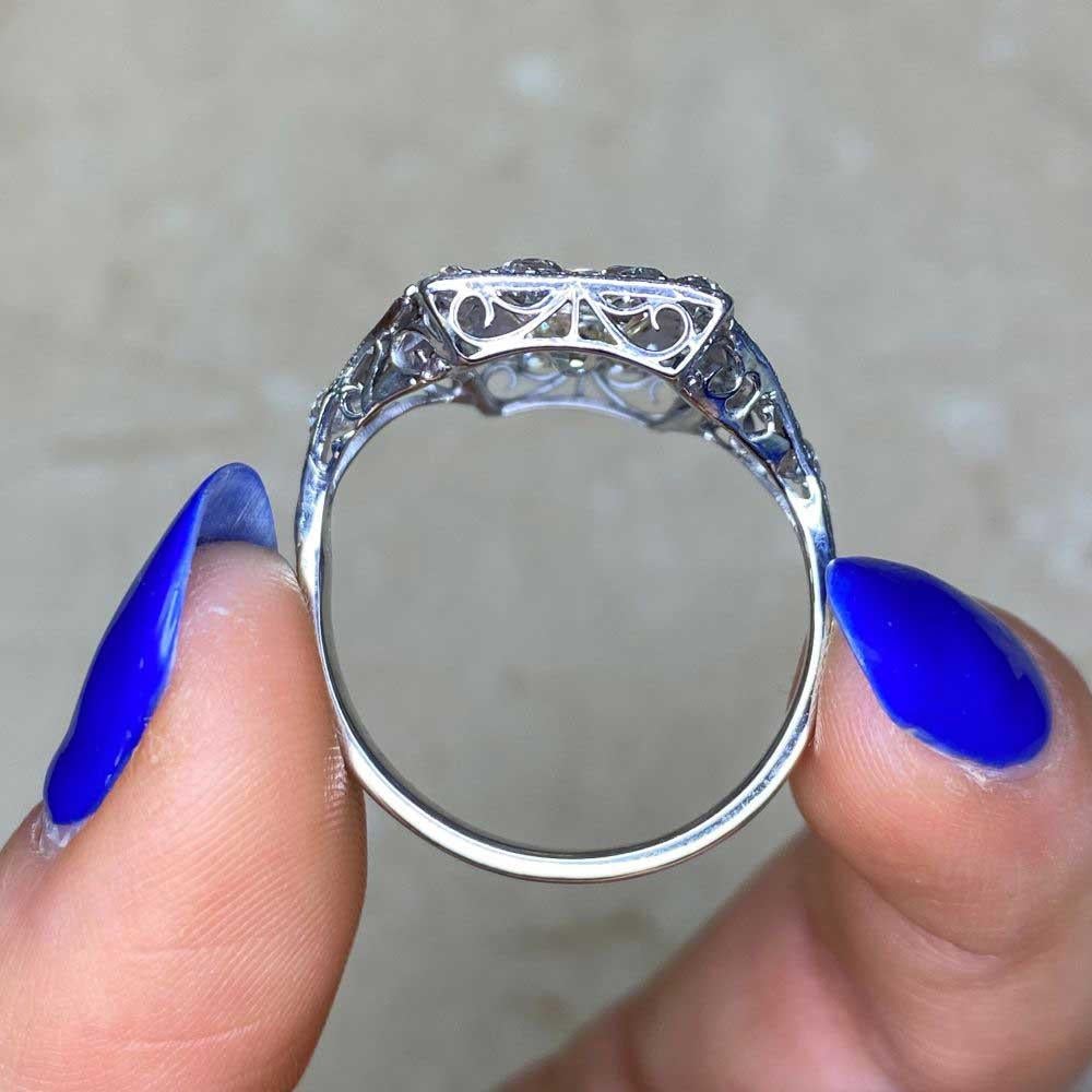 Antique 1.45ct Old European Cut Diamond Cocktail Ring, Diamond Halo, Platinum For Sale 6