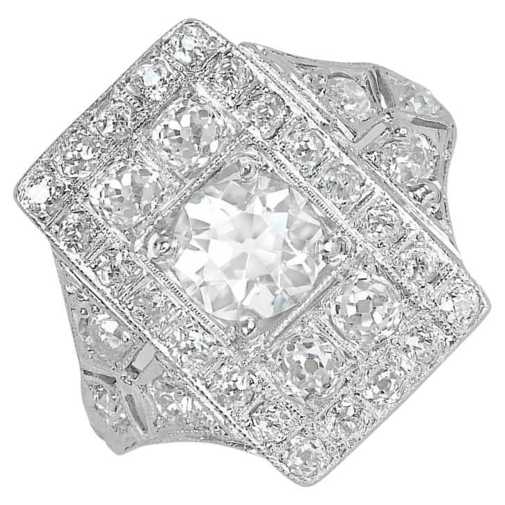 Antique 1.45ct Old European Cut Diamond Cocktail Ring, Diamond Halo, Platinum For Sale