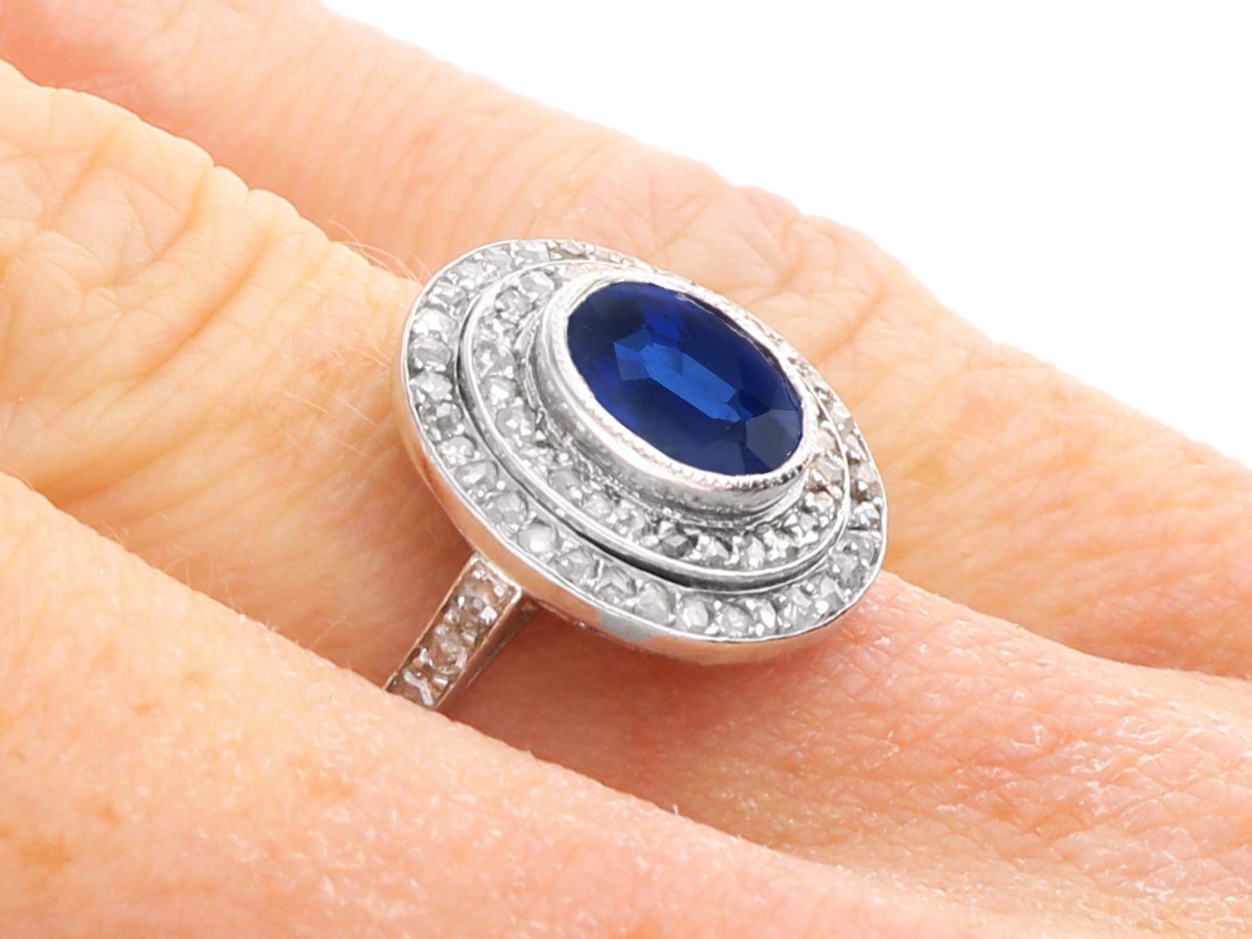 Antique 1.47Ct Sapphire and 0.54Ct Diamond, Platinum Cluster Ring Circa 1910 For Sale 5