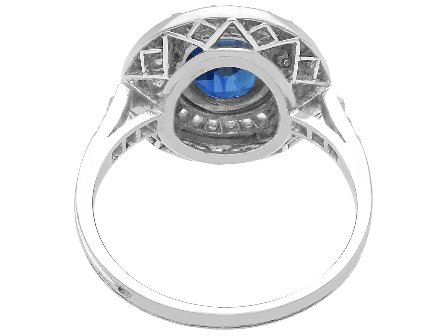 Women's or Men's Antique 1.47Ct Sapphire and 0.54Ct Diamond, Platinum Cluster Ring Circa 1910 For Sale