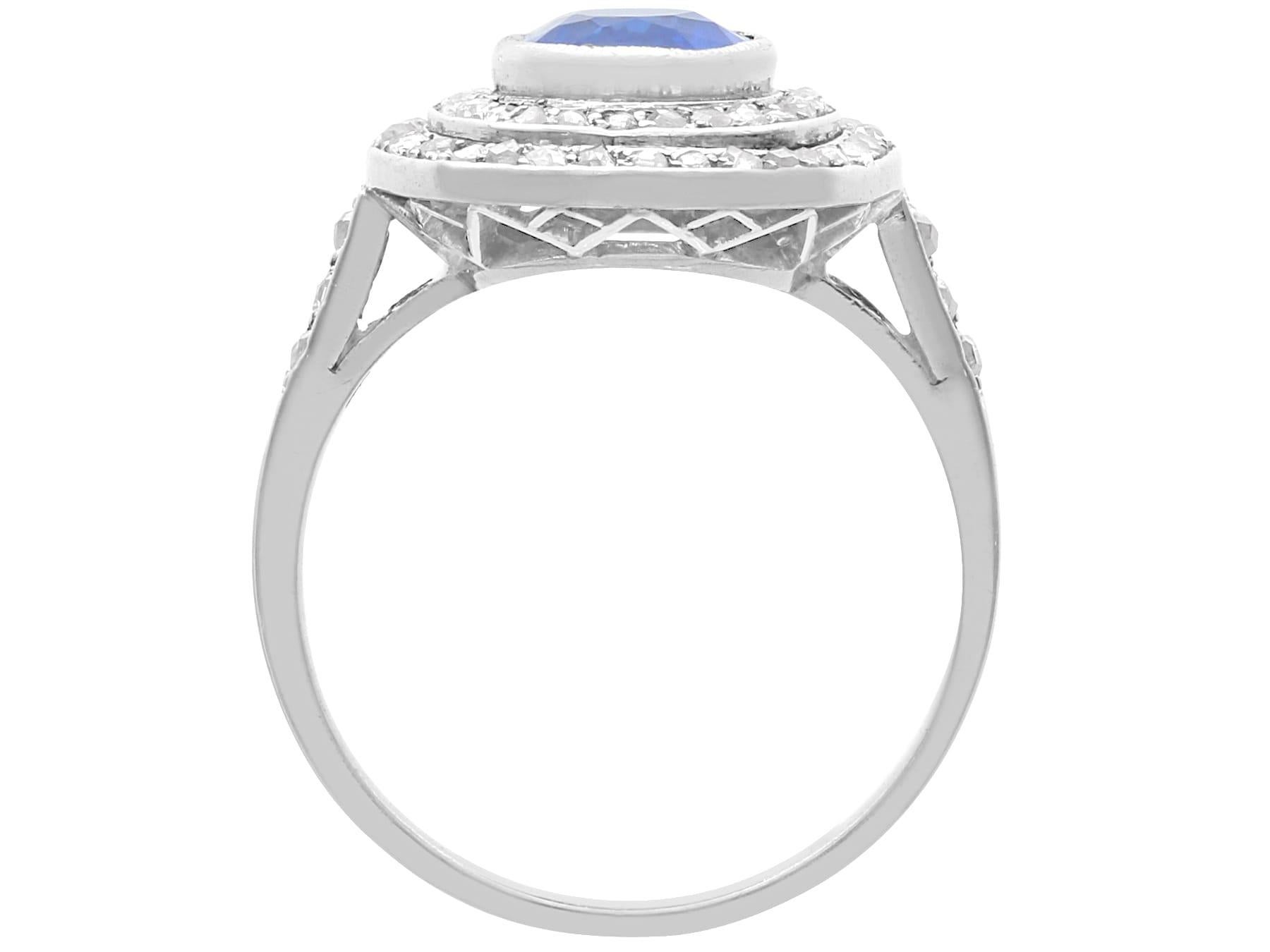 Antique 1.47Ct Sapphire and 0.54Ct Diamond, Platinum Cluster Ring Circa 1910 For Sale 1