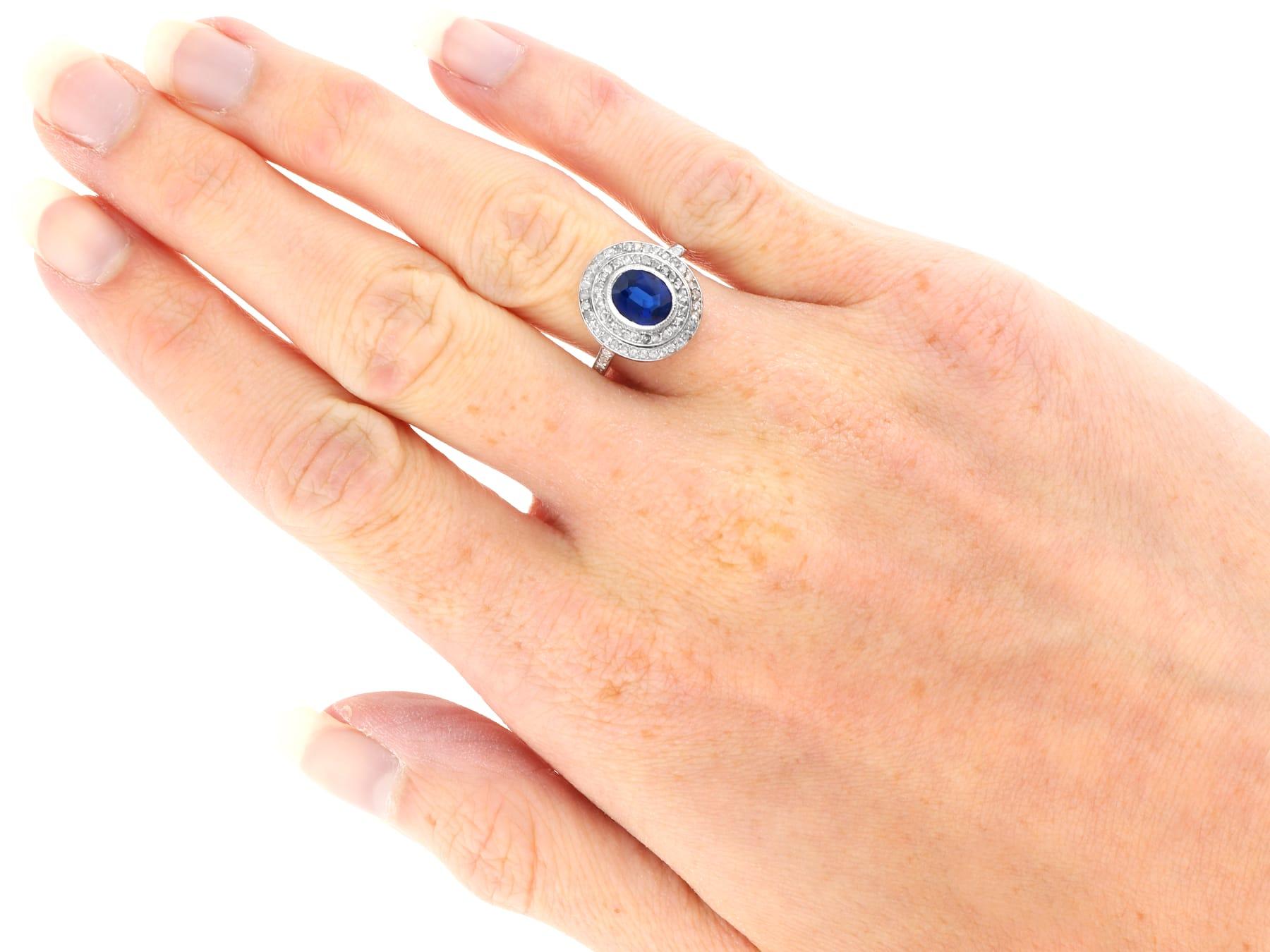 Antique 1.47Ct Sapphire and 0.54Ct Diamond, Platinum Cluster Ring Circa 1910 For Sale 4
