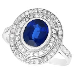 Antique 1.47Ct Sapphire and 0.54Ct Diamond, Platinum Cluster Ring Circa 1910
