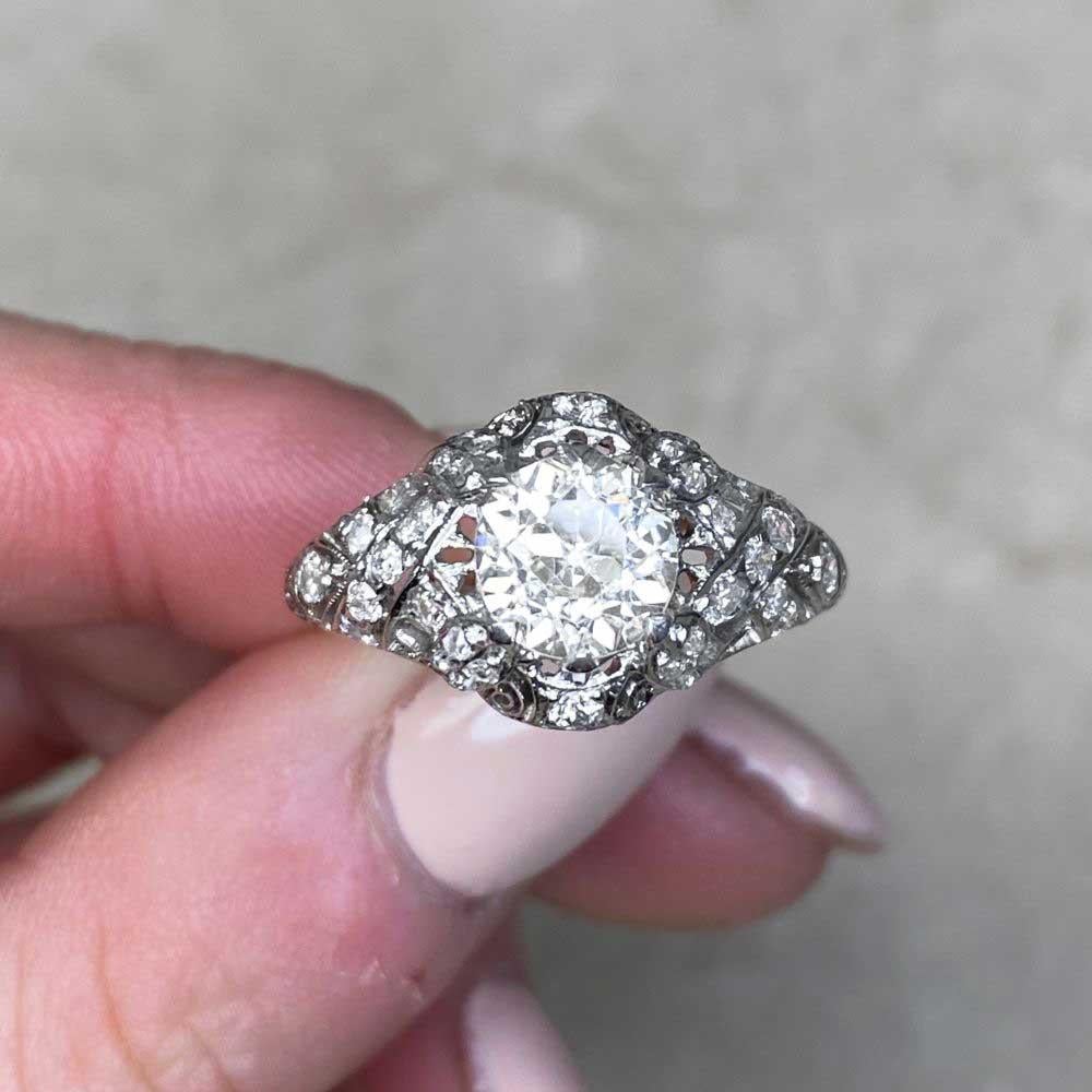 Antique 1.48 Carat Old European Cut Diamond Engagement Ring, Platinum For Sale 3