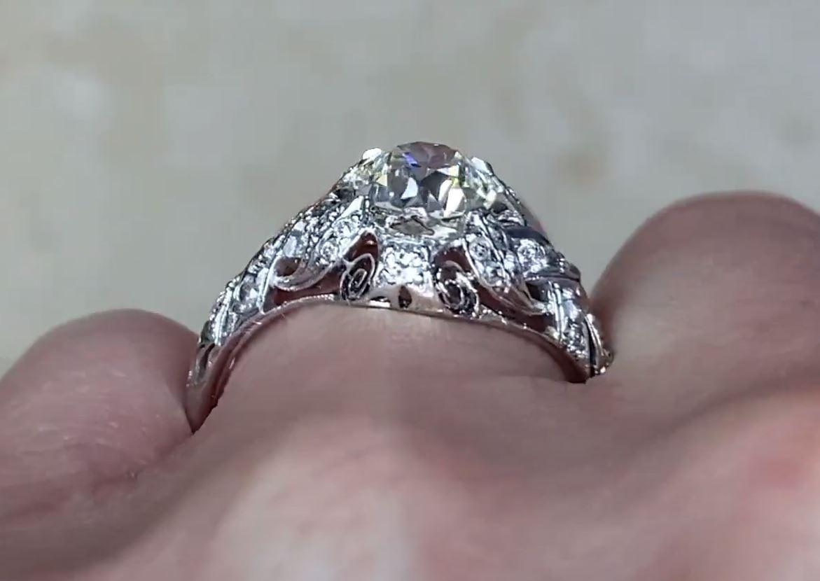 Women's Antique 1.48 Carat Old European Cut Diamond Engagement Ring, Platinum For Sale