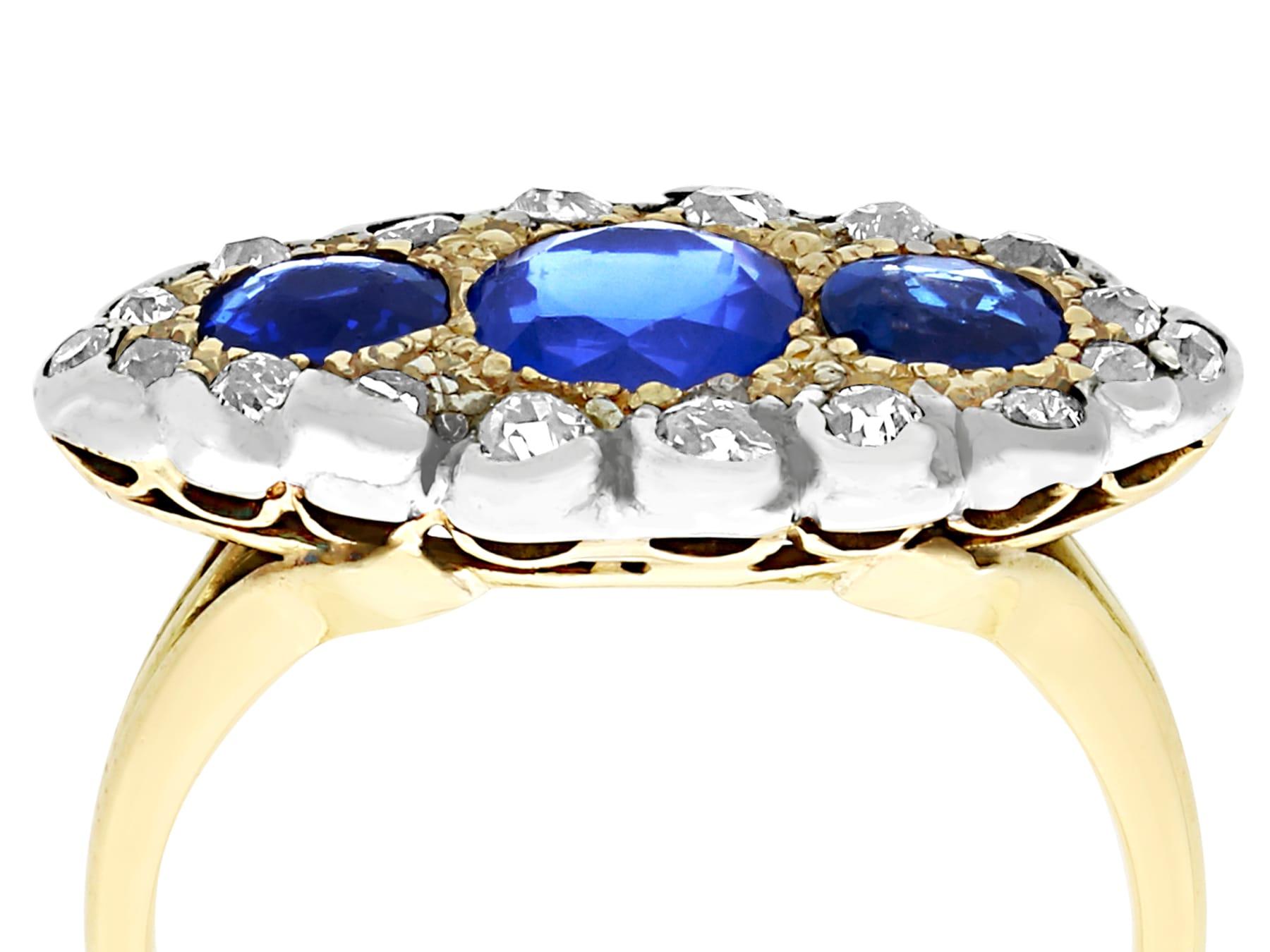Cushion Cut Antique 1.48 Carat Sapphire 1.04 Carat Diamond Ring in Yellow Gold For Sale