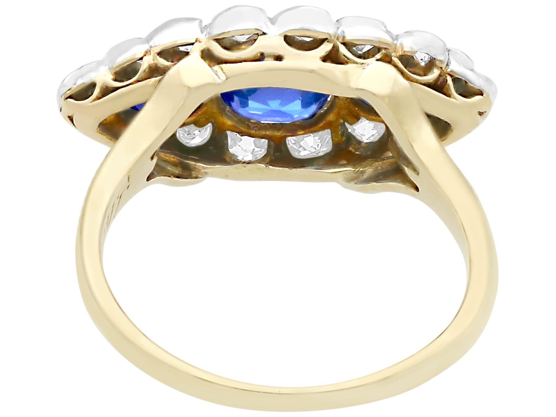 Women's Antique 1.48 Carat Sapphire 1.04 Carat Diamond Ring in Yellow Gold For Sale