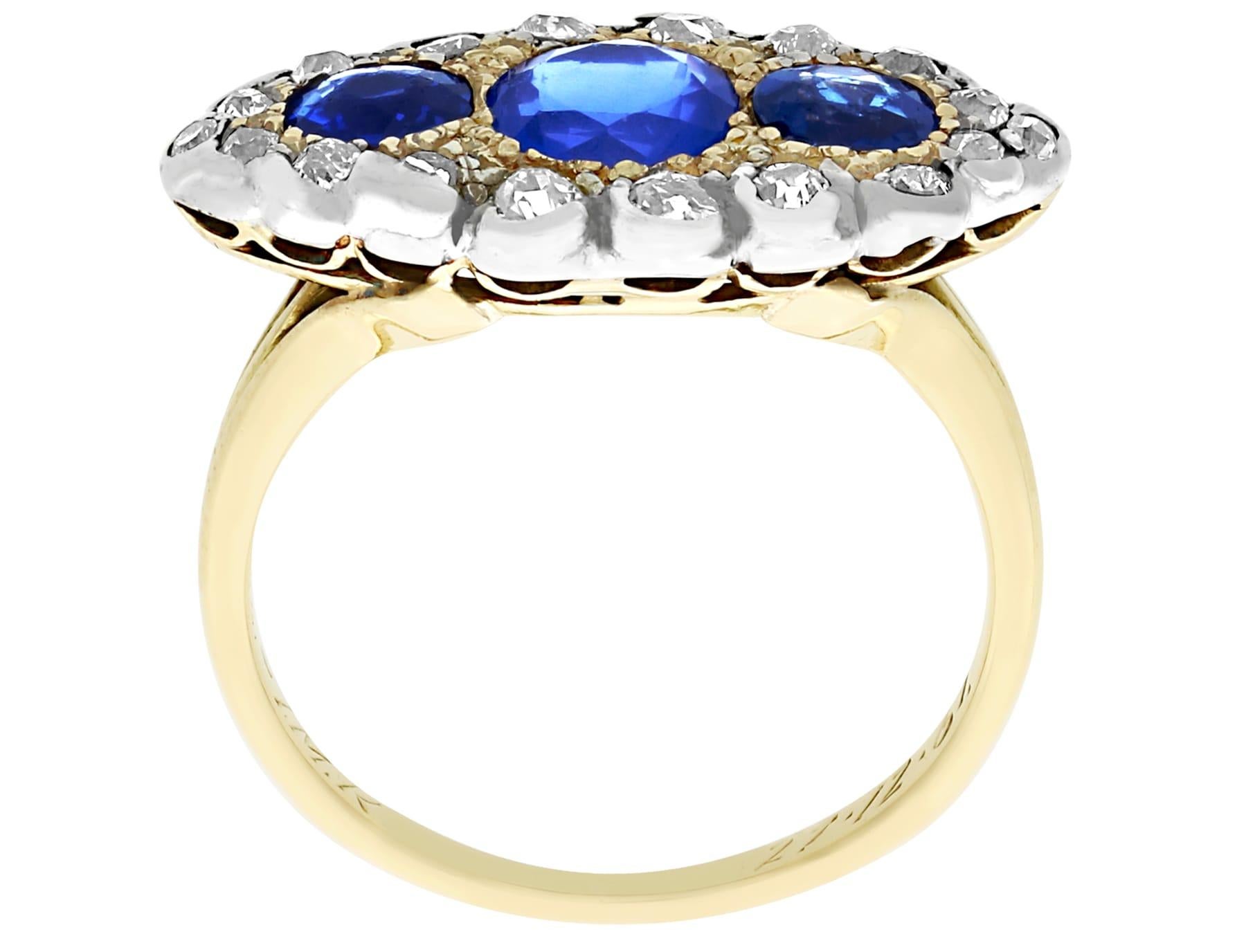 Antique 1.48 Carat Sapphire 1.04 Carat Diamond Ring in Yellow Gold For Sale 1