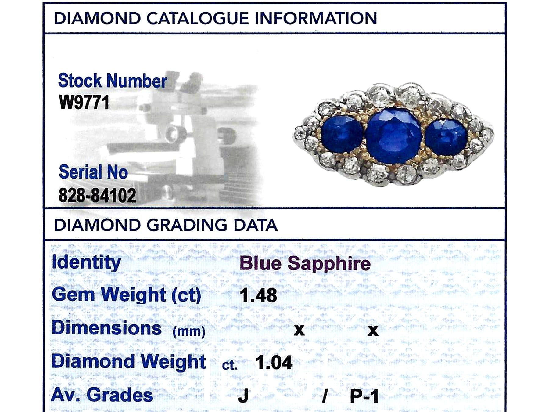 Antique 1.48 Carat Sapphire 1.04 Carat Diamond Ring in Yellow Gold For Sale 2