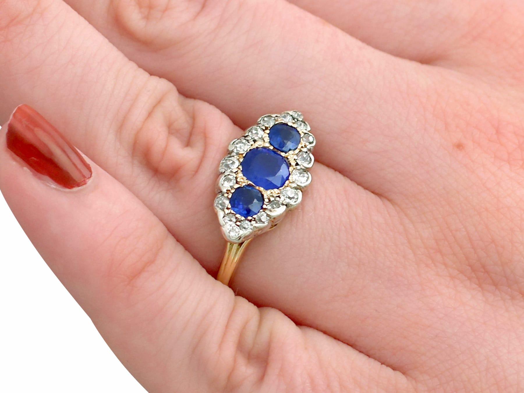 Antique 1.48 Carat Sapphire 1.04 Carat Diamond Ring in Yellow Gold For Sale 7