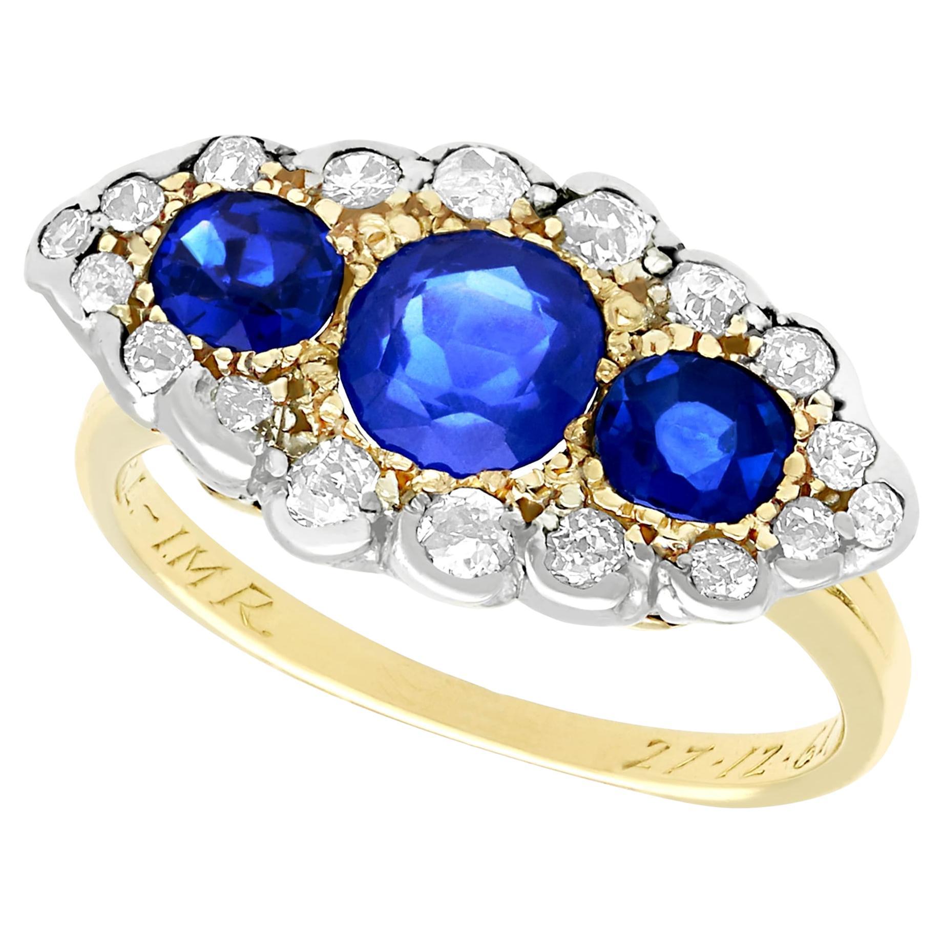 Antique 1.48 Carat Sapphire 1.04 Carat Diamond Ring in Yellow Gold For Sale