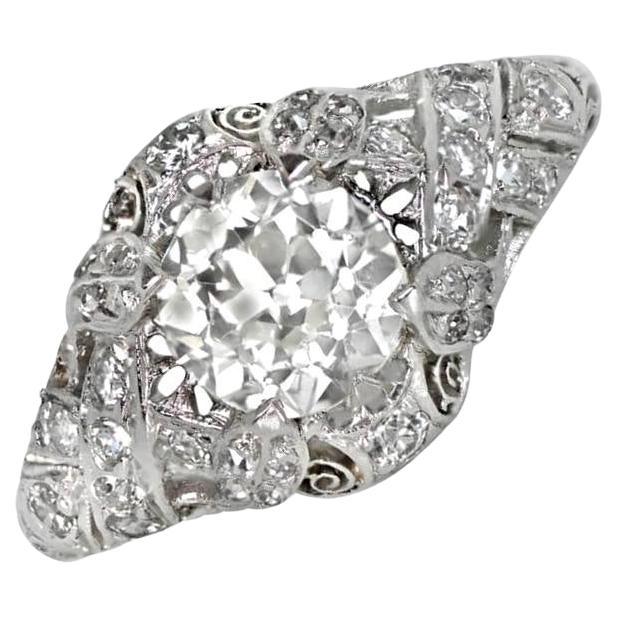Bague de fiançailles ancienne en platine avec diamant taille européenne ancienne de 1,48 carat