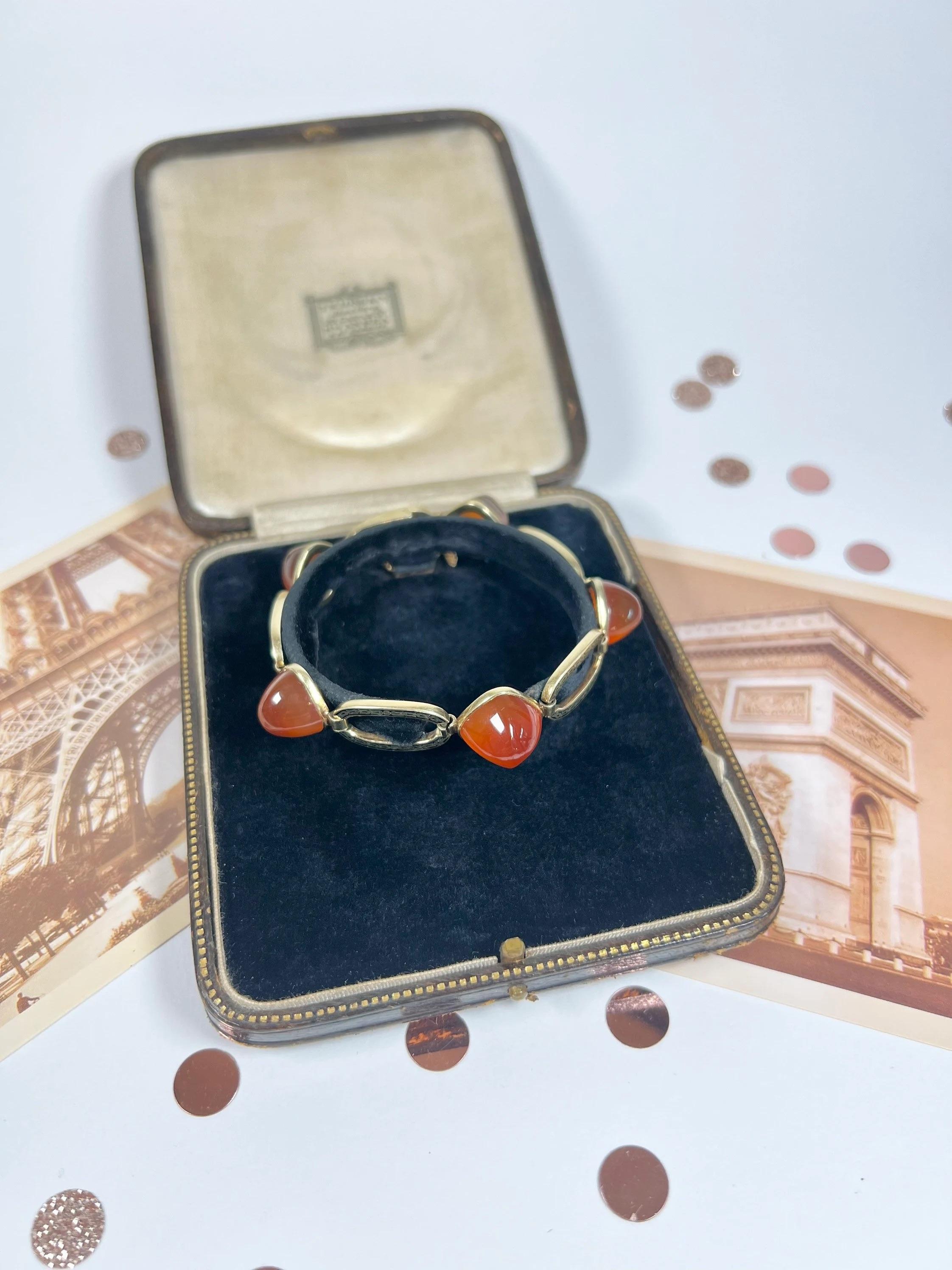 Antique 14ct Gold 1920’s Carnelian & Enamel Bracelet For Sale 5