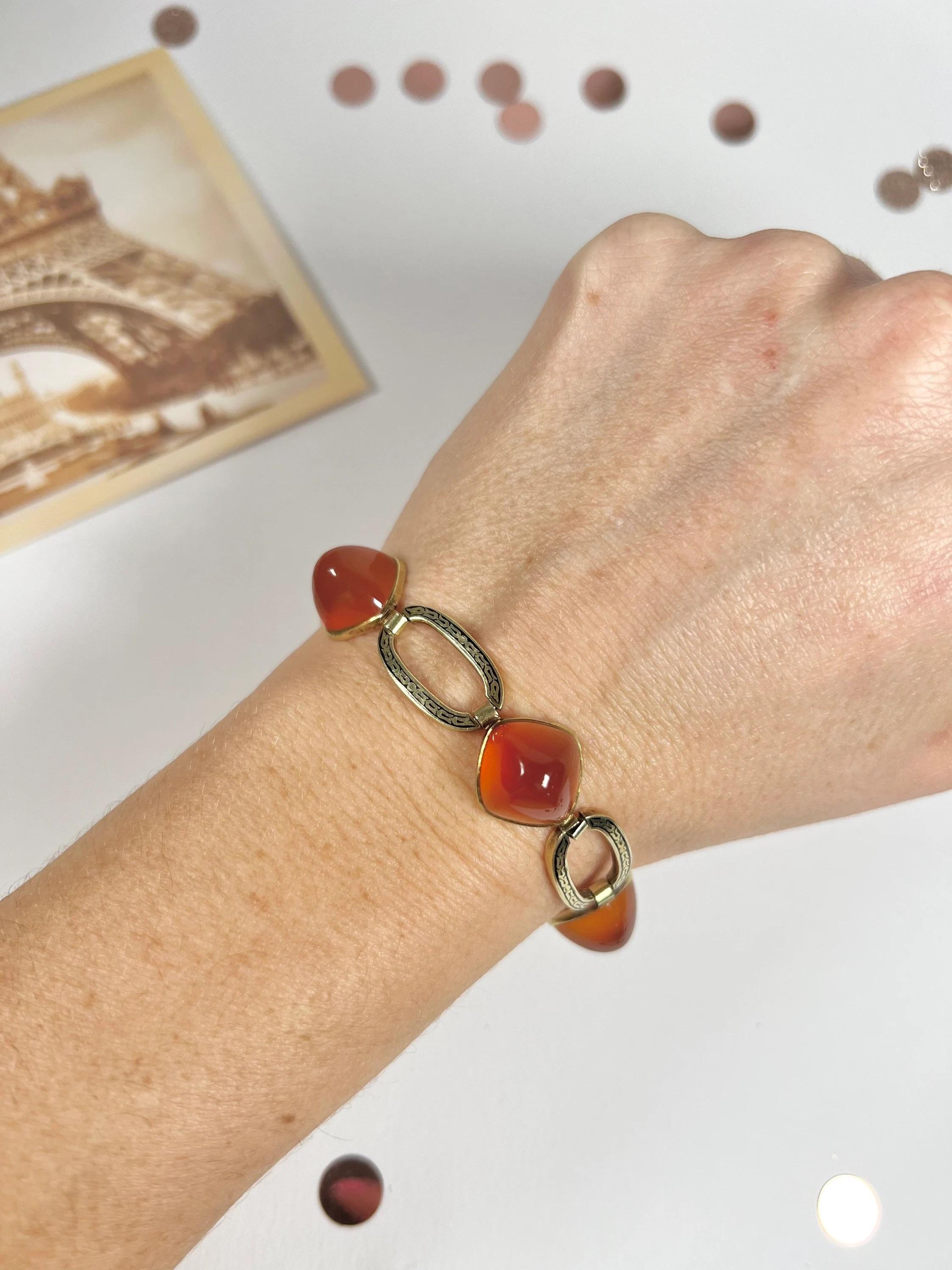 Antike 14ct Gold 1920's Karneol & Emaille-Armband (Cabochon) im Angebot