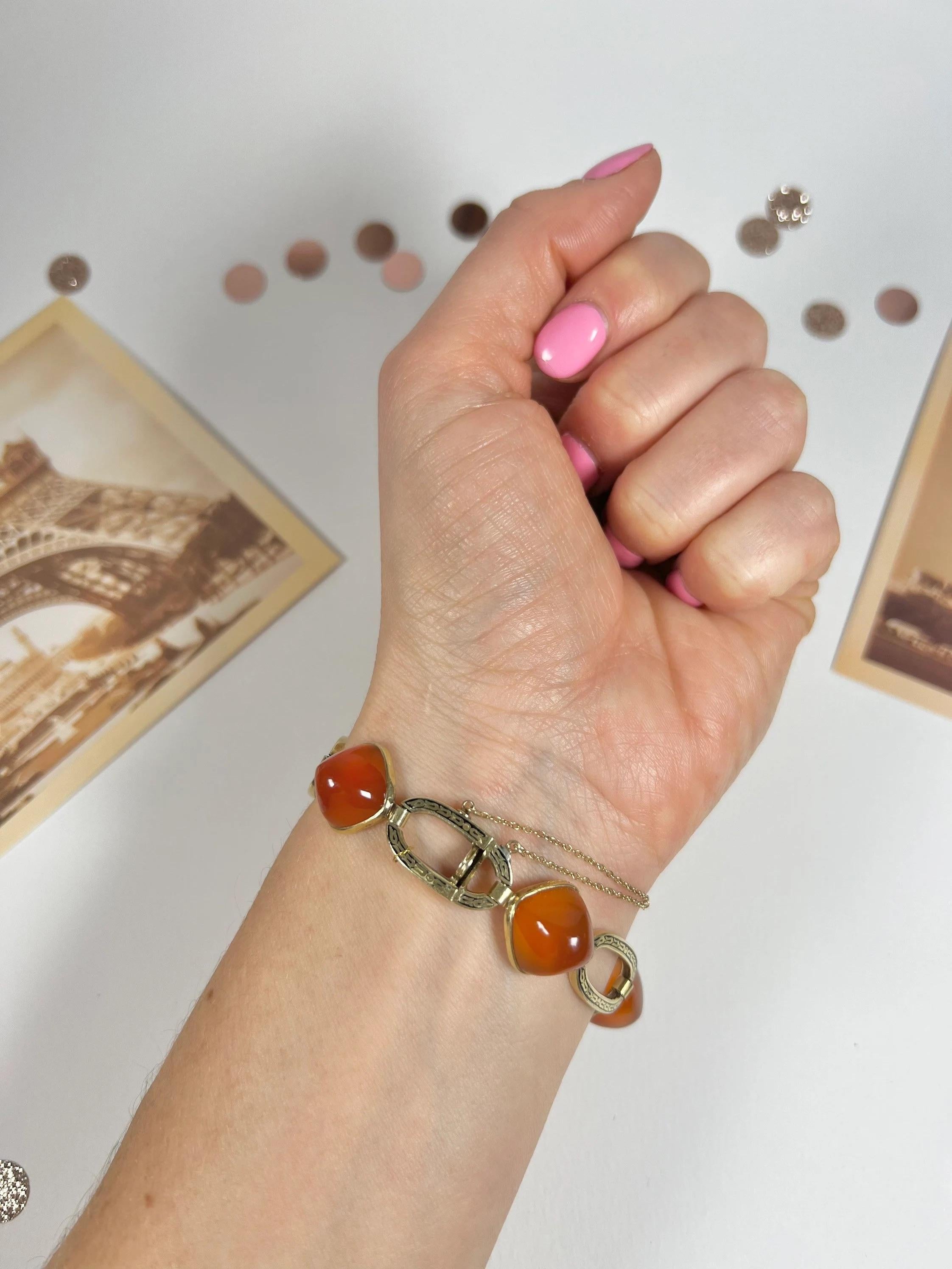 Antike 14ct Gold 1920's Karneol & Emaille-Armband im Zustand „Gut“ im Angebot in Brighton, GB