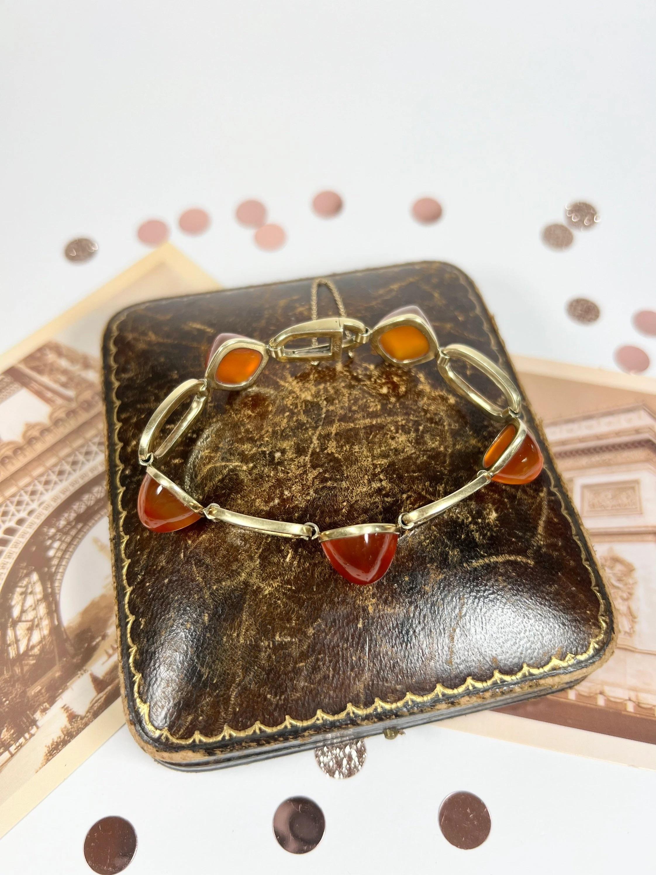 Antike 14ct Gold 1920's Karneol & Emaille-Armband im Angebot 1