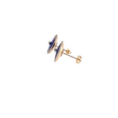 Antique 14ct Gold Blue Enamel Earrings – Victorian-Cut Diamonds