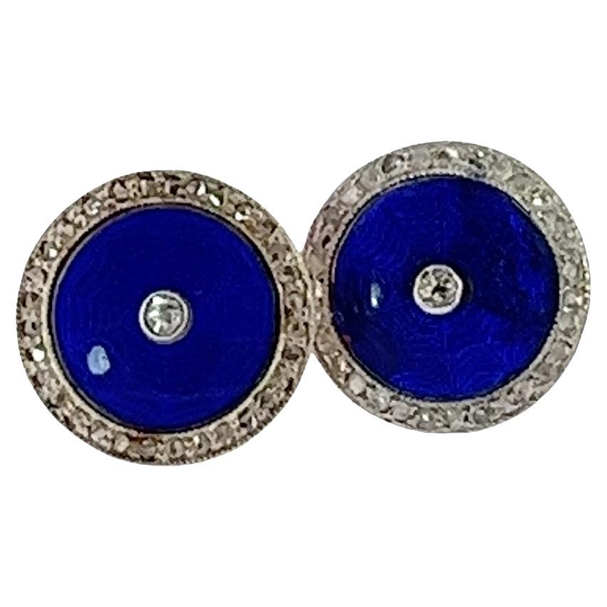 Antique 14ct Gold Blue Enamel Earrings – Victorian-Cut Diamonds