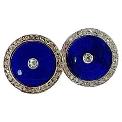 Antique 14ct Gold Blue Enamel Earrings – Victorian-Cut Diamonds