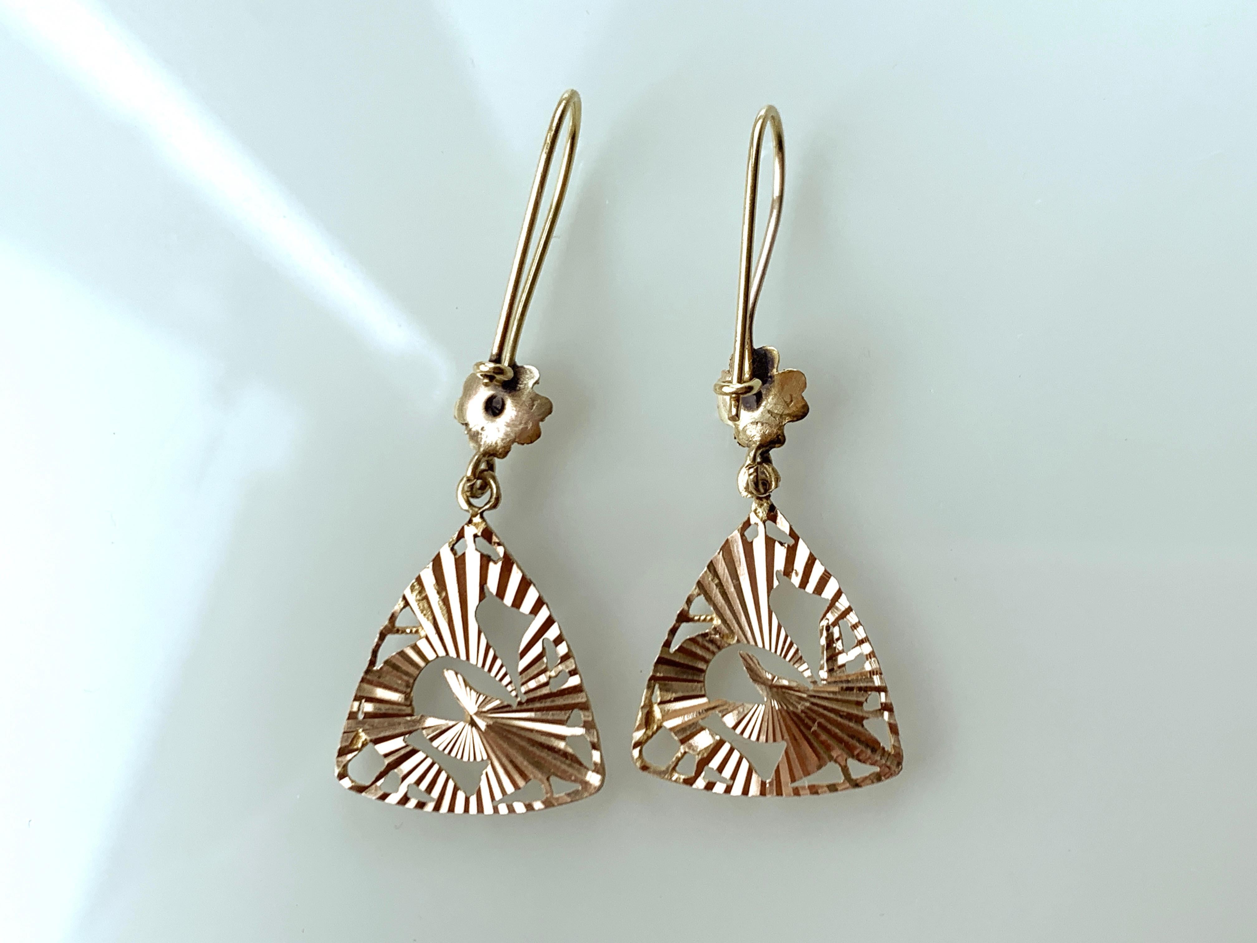 Romantic Antique 14ct Gold Earrings For Sale