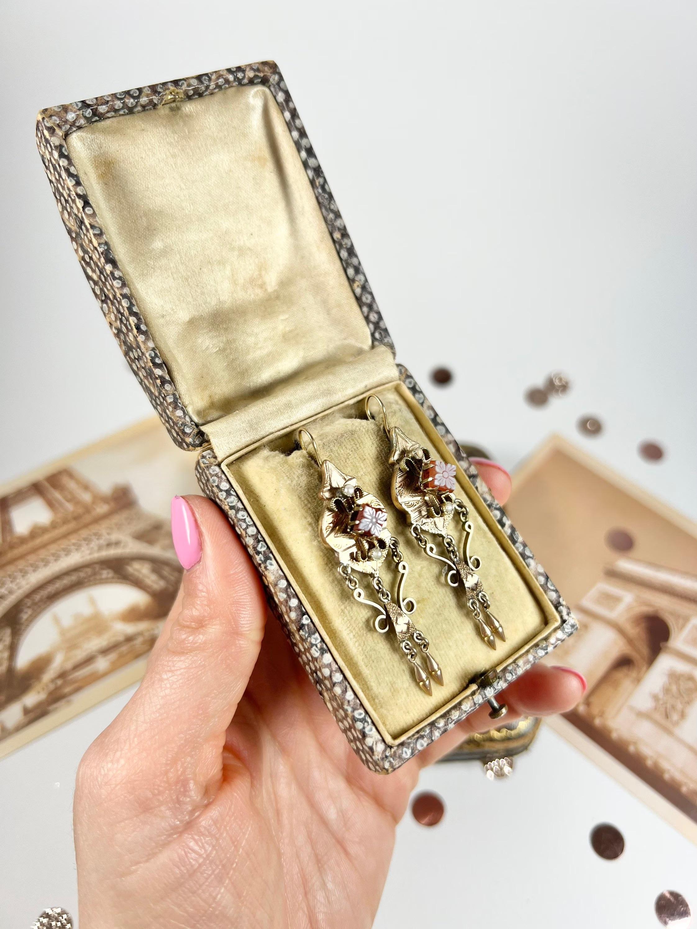 Antike Edwardianische geschnitzte Sardonyx-Kamee-Ohrringe aus 14 Karat Gold im Angebot 6