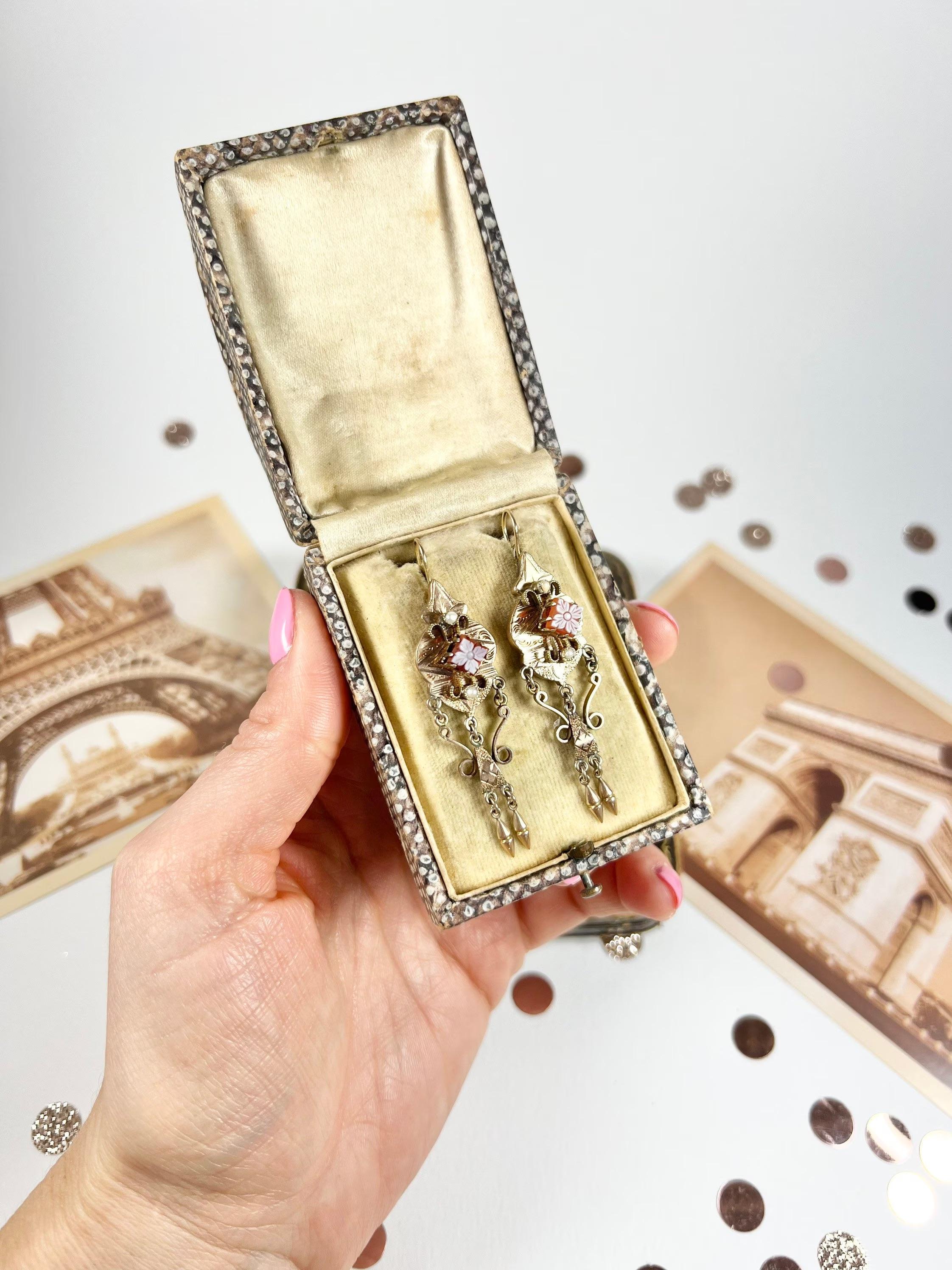 Antique 14ct Gold Edwardian Carved Sardonyx Cameo Earrings For Sale 7