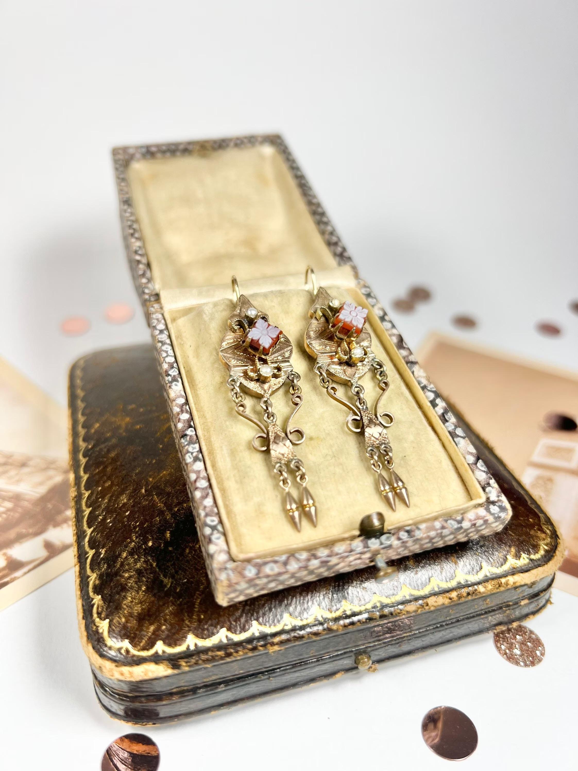 Antique 14ct Gold Edwardian Carved Sardonyx Cameo Earrings For Sale 3