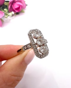 Antique 14ct Gold, Edwardian Diamond Rectangular Three Stone Ring