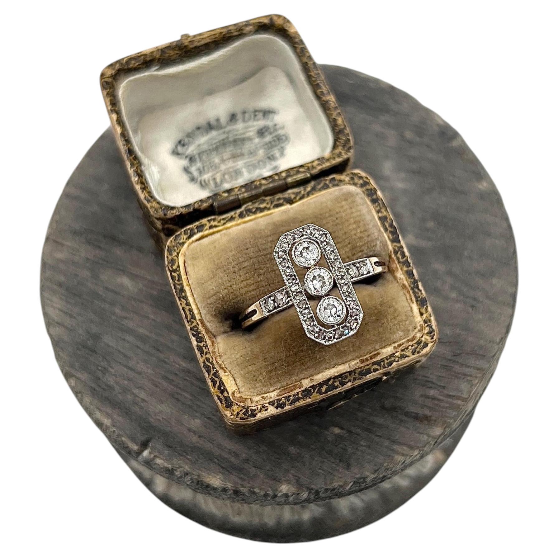 Antique 14ct Gold, Edwardian Diamond Rectangular Three Stone Ring