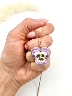 Antique 14ct Gold Edwardian era Enamel and Diamond Pansy Flower Pendent / Brooch