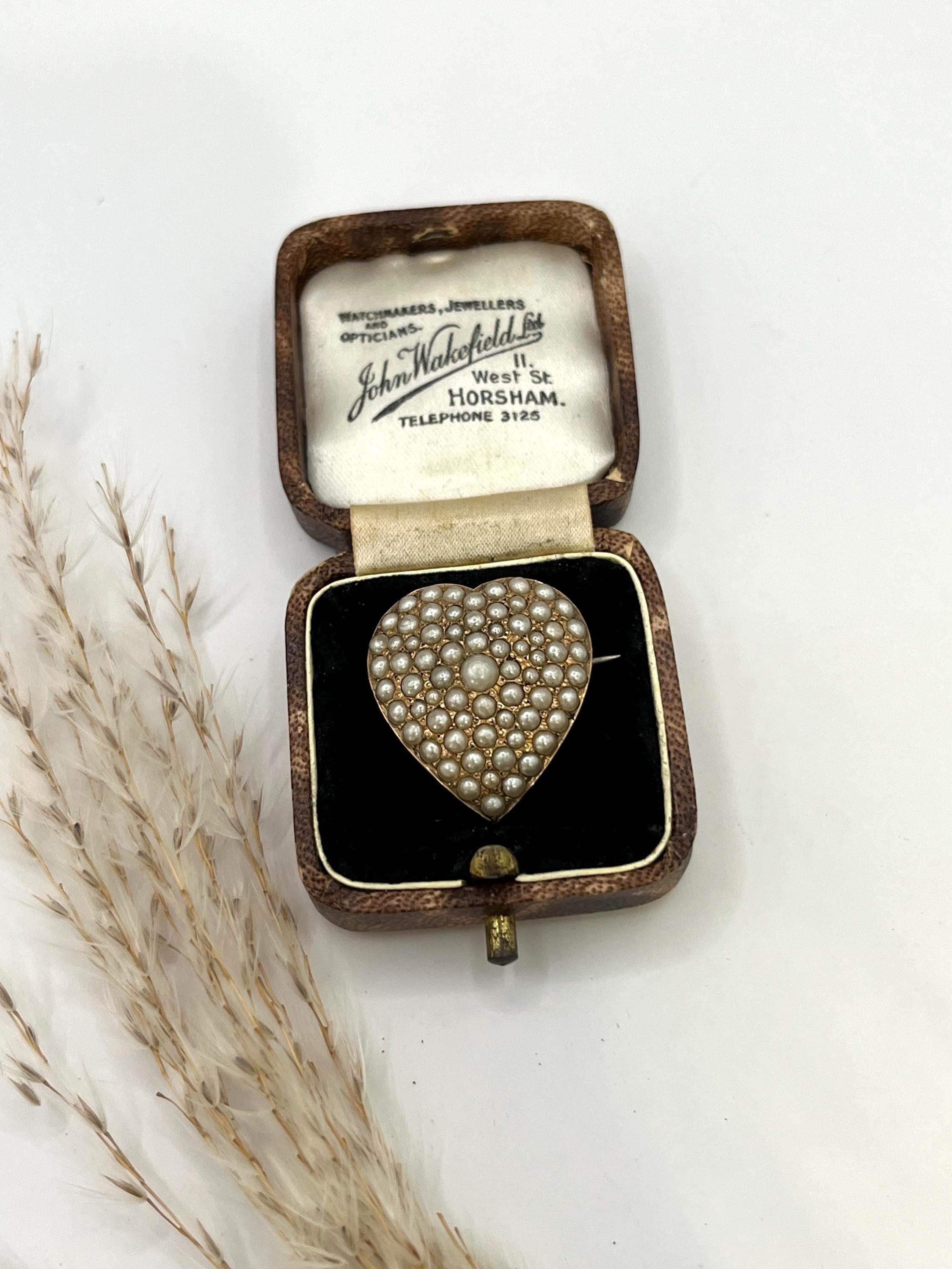 Ciondolo e spilla a forma di cuore con perla, in oro 14ct, di epoca edoardiana in vendita 3