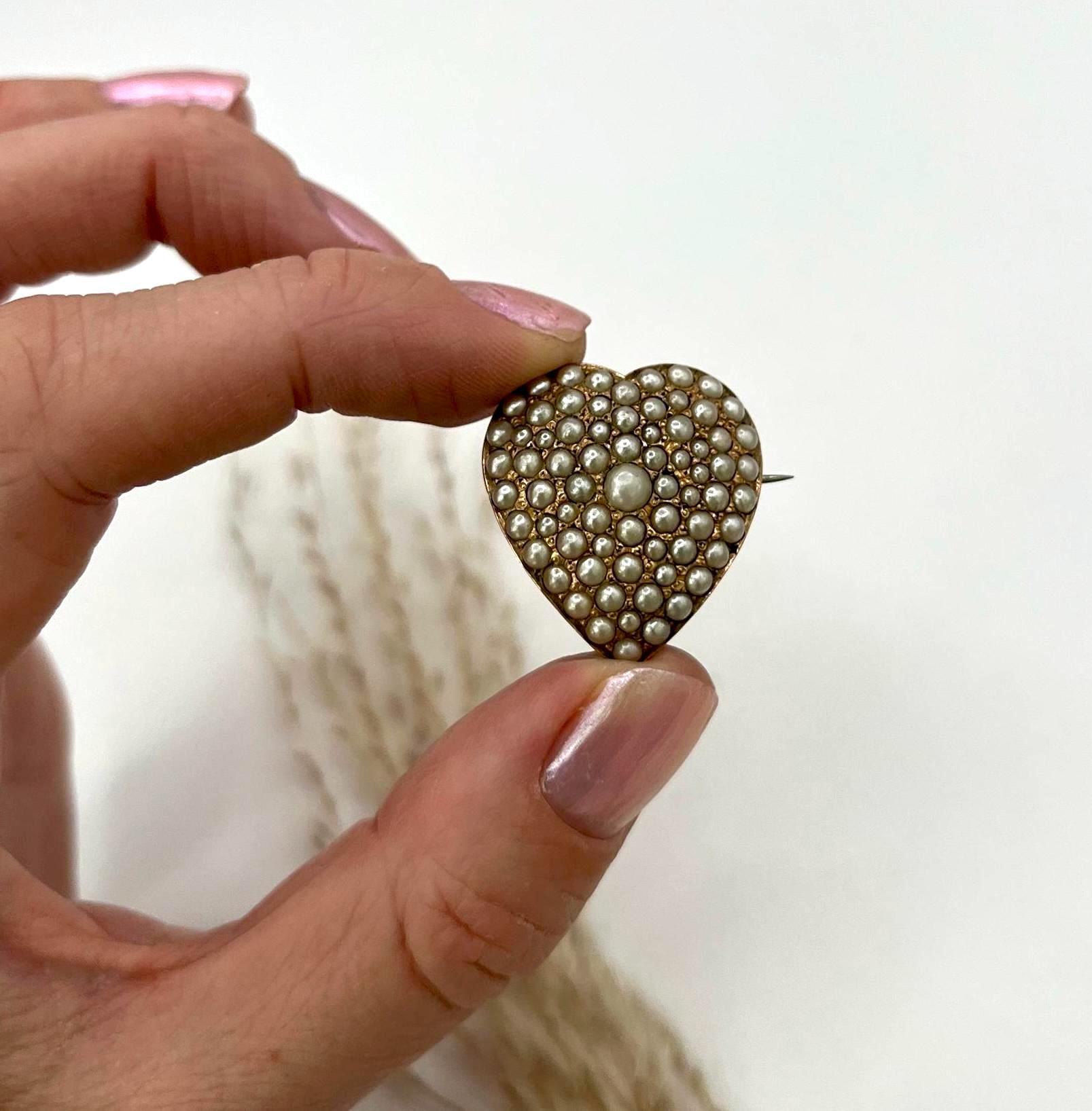 Ciondolo e spilla a forma di cuore con perla, in oro 14ct, di epoca edoardiana in vendita 4