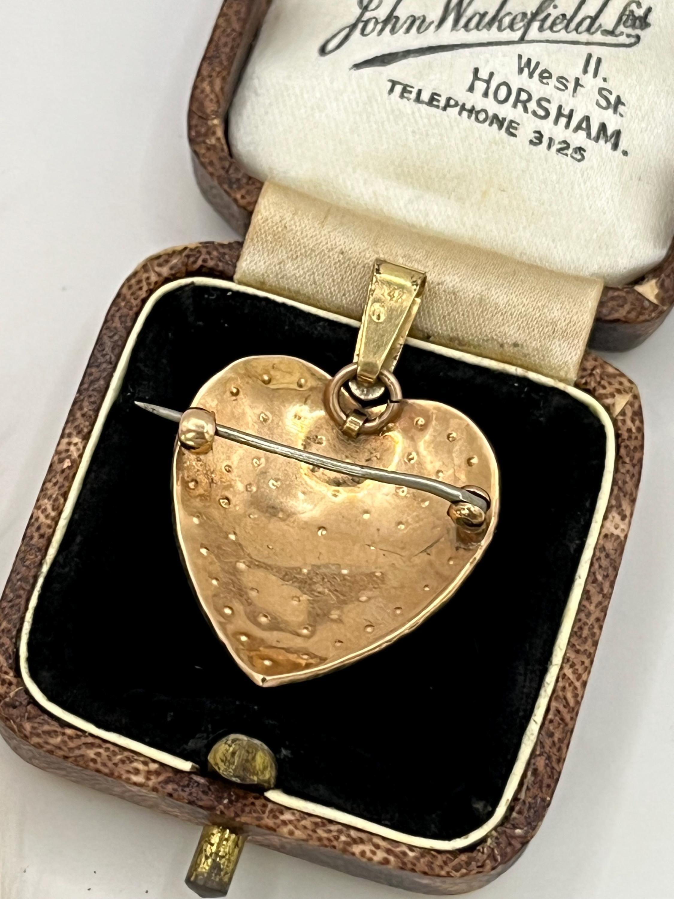 Ciondolo e spilla a forma di cuore con perla, in oro 14ct, di epoca edoardiana in vendita 1