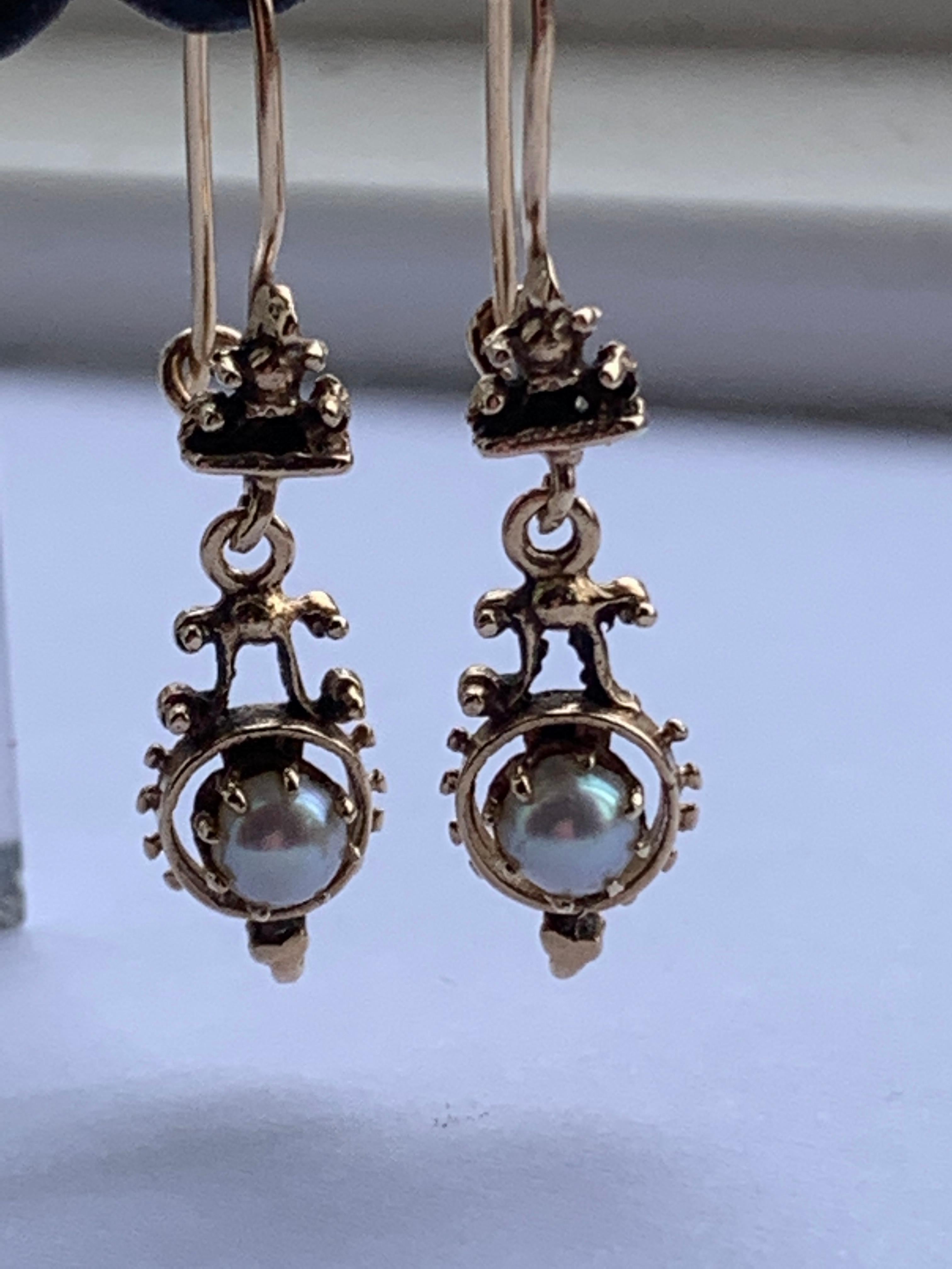 Rococo Antique Gold  Pearl Earrings For Sale