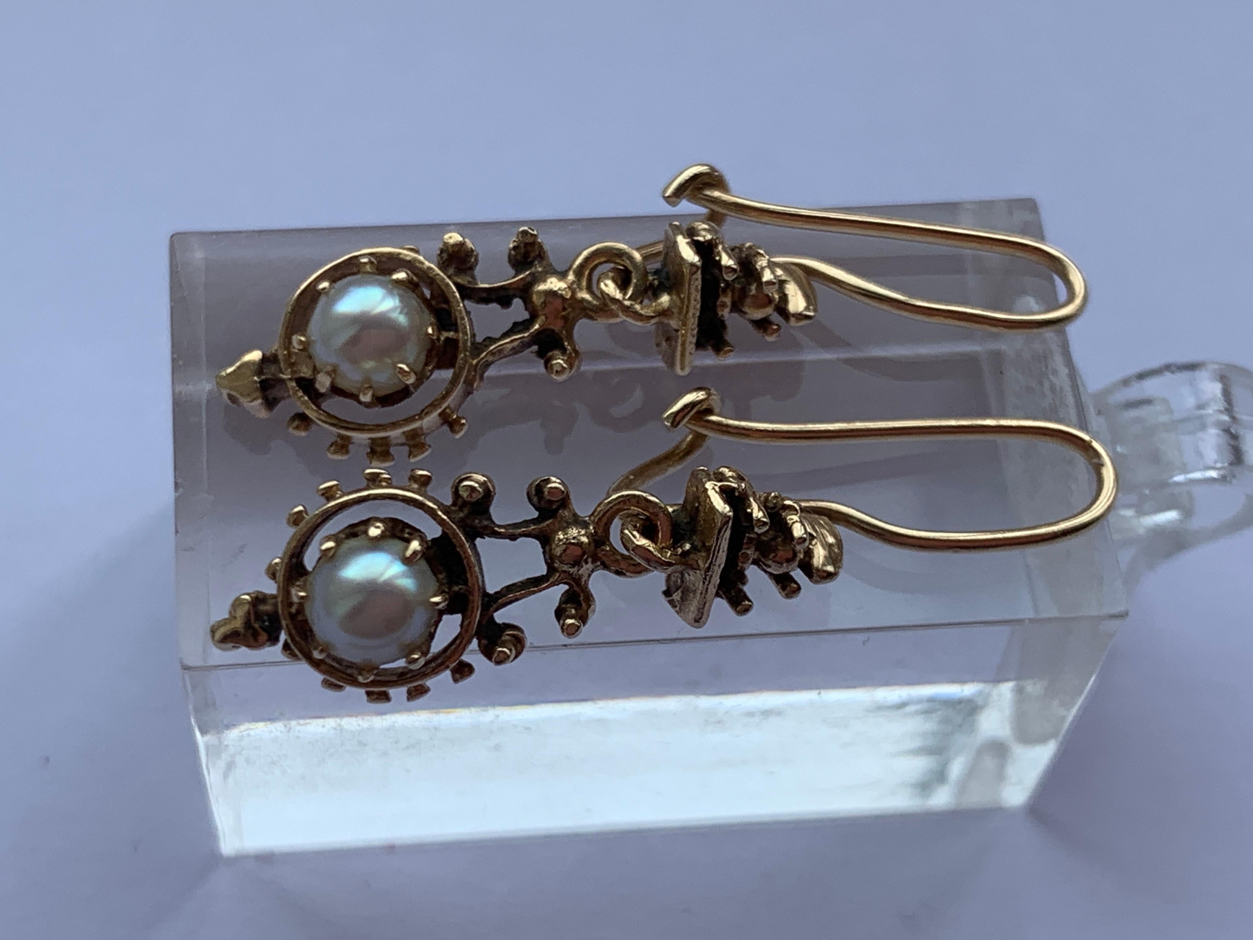 Antique Gold  Pearl Earrings For Sale 1