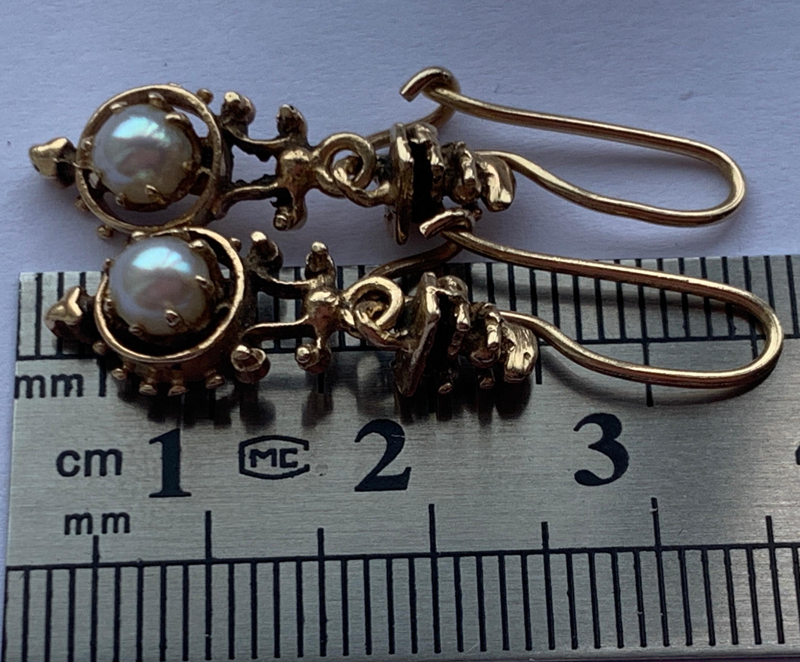 Antique Gold  Pearl Earrings For Sale 2