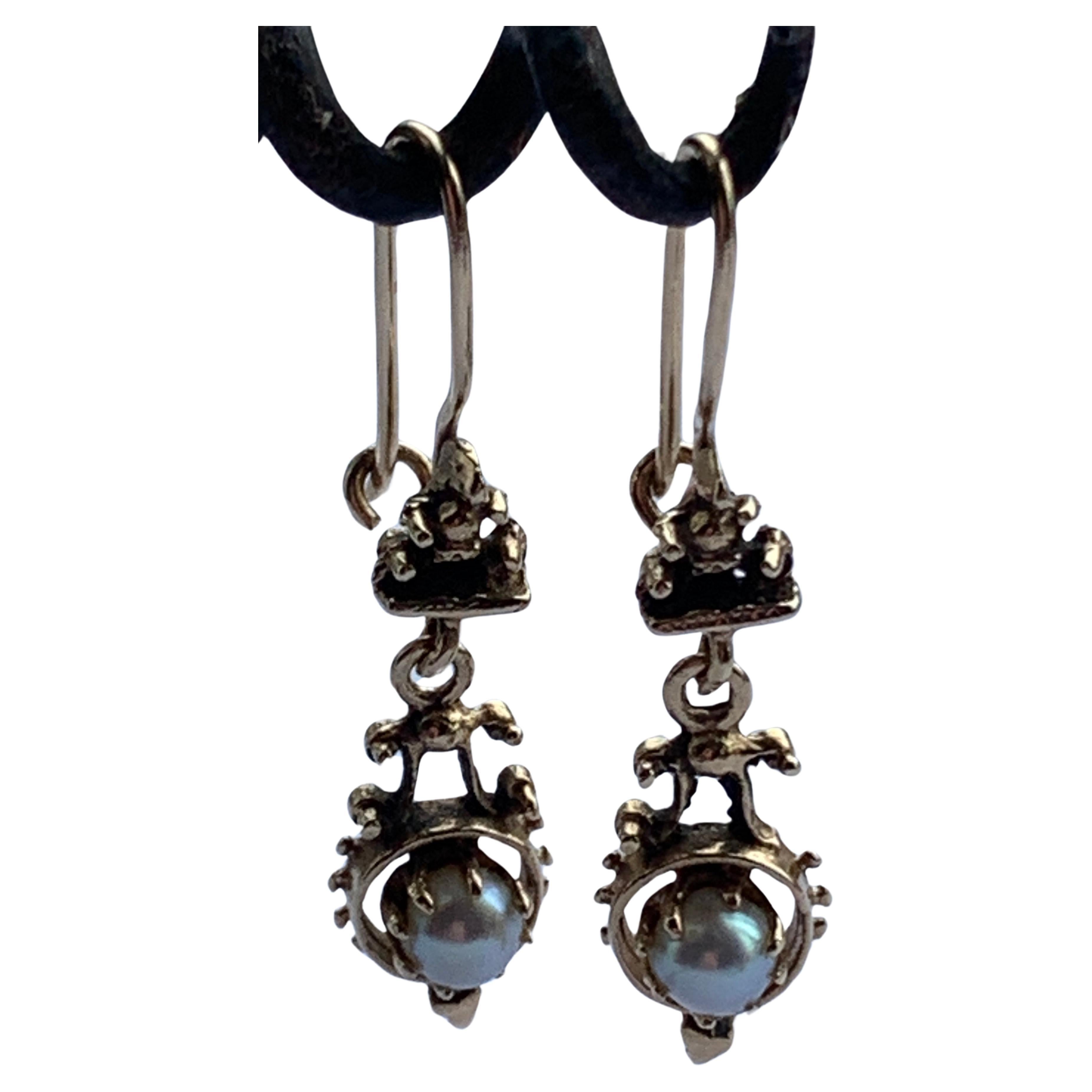 Antique Gold  Pearl Earrings For Sale