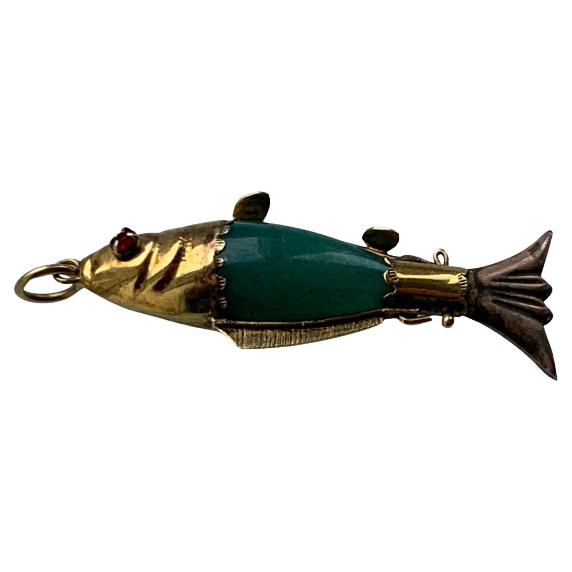 Antique 14ct Gold Novelty Fish Pendant For Sale
