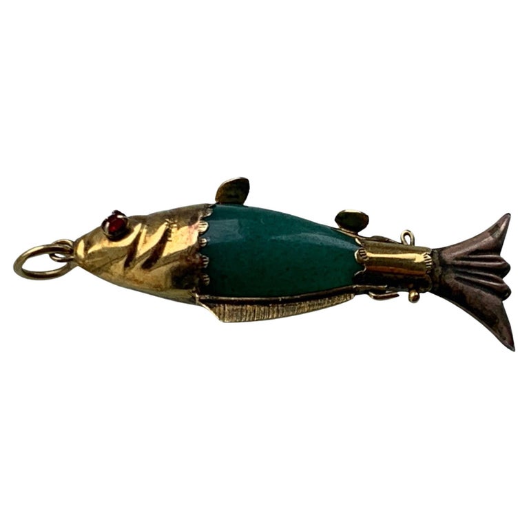 Antique 14ct Gold Novelty Fish Pendant For Sale at 1stDibs