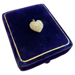 Pendentif cœur ancien en or 14 carats, perles et diamants