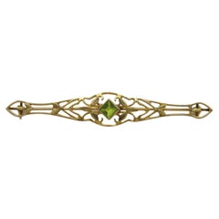 Antique 14ct Gold Peridot Solitaire Bar Brooch Pin c1900 585 Purity Heavy