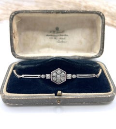 Antique 14ct Gold & Platinum, Edwardian Diamond Hexagonal Bracelet