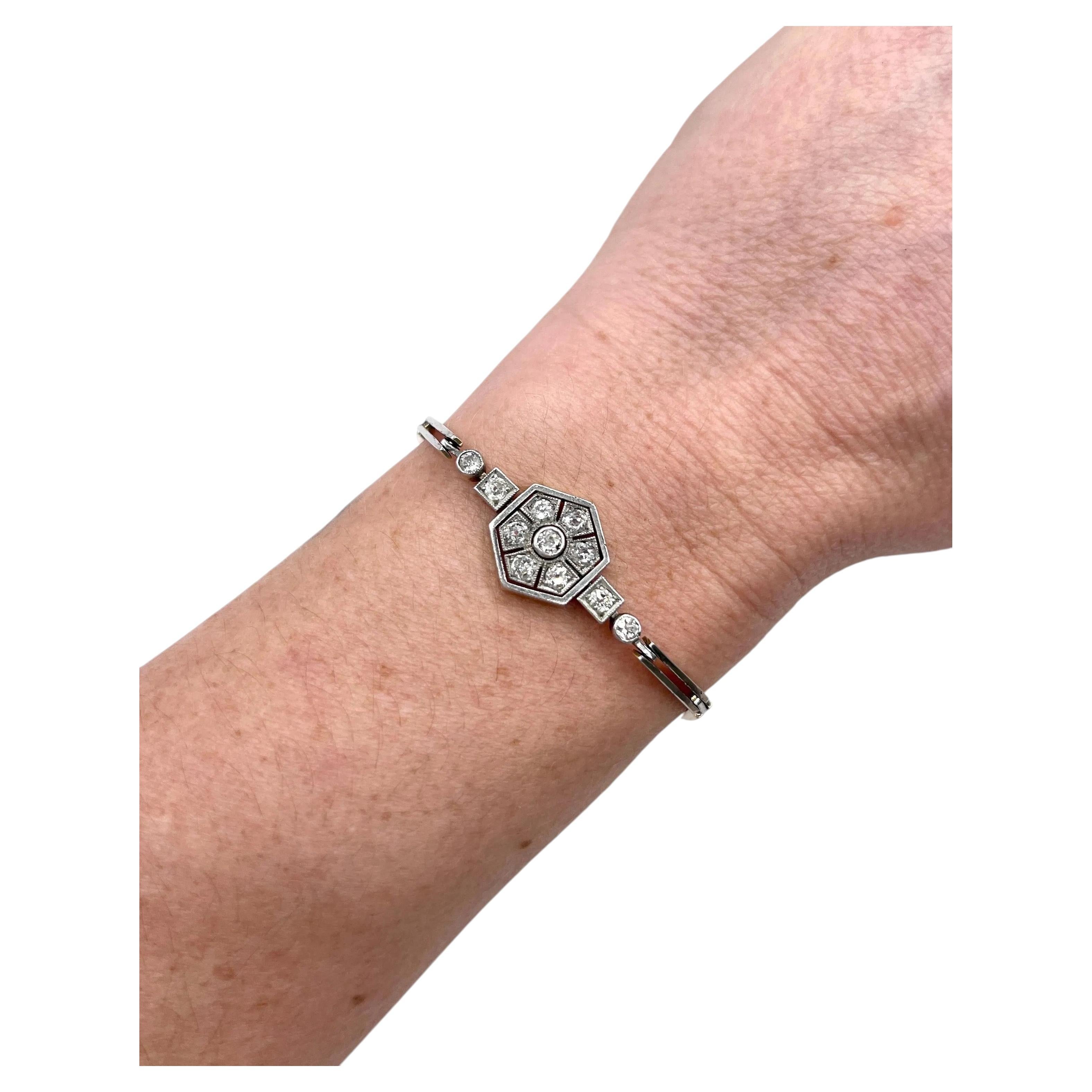 Antique 14ct Gold & Platinum, Edwardian Diamond Hexagonal Bracelet