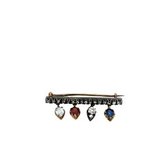 Antique 14ct Gold & Silver Brooch, Set With Sapphire, Garnet, Aquamarine&Diamond
