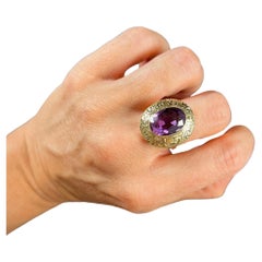 Antique 14ct Gold Victorian Oval Faceted Amethyst Ring